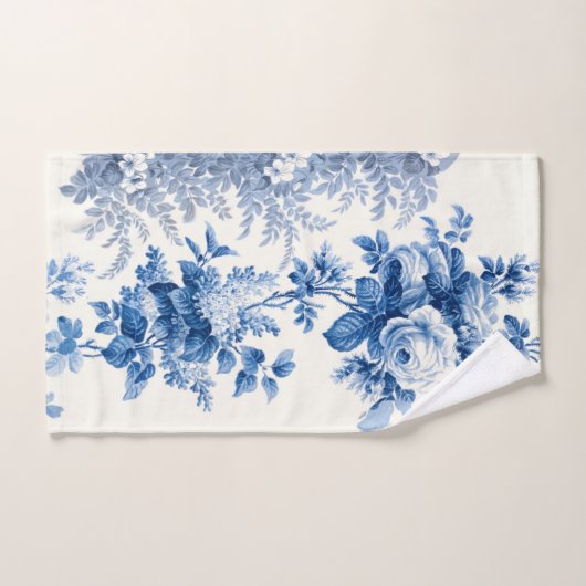 Elegant Chic Blauw en Wit  Bloemen Bad Handdoek (Handdoek)