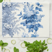 Elegant Chic Blauw en Wit Bloemen Theedoek (Gevouwen)
