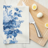 Elegant Chic Blauw en Wit Bloemen Theedoek (Quarter Fold)