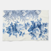 Elegant Chic Blauw en Wit Bloemen Theedoek (Horizontaal)
