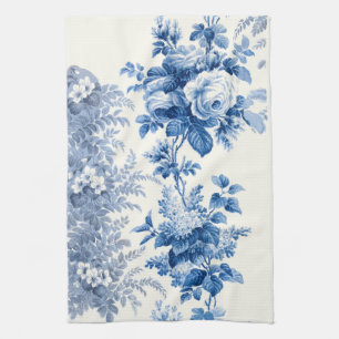 Elegant Chic Blauw en Wit  Bloemen Theedoek
