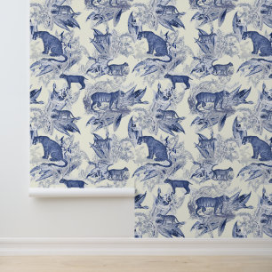 Elegant Chic  Blauw Toile Wild Cats Oerwoud Behang