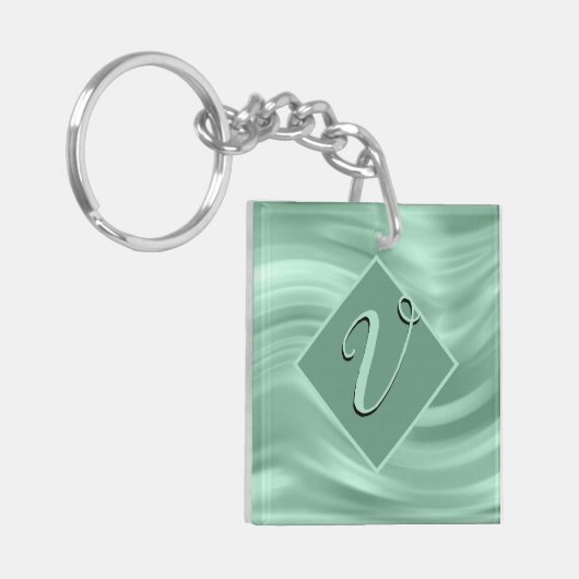 Elegant Chic Blauwgroen Swirl Monogram Initiaal St Sleutelhanger (Voorkant Links)