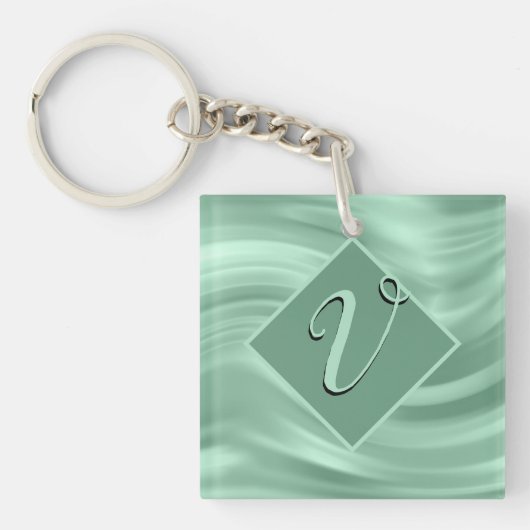 Elegant Chic Blauwgroen Swirl Monogram Initiaal St Sleutelhanger (Voorkant)