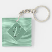 Elegant Chic Blauwgroen Swirl Monogram Initiaal St Sleutelhanger (Achterkant)