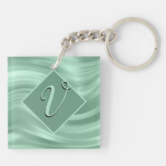 Elegant Chic Blauwgroen Swirl Monogram Initiaal St Sleutelhanger (Achterkant)