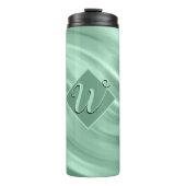 Elegant Chic Blauwgroen Swirl Monogram Initiaal St Thermosbeker (Voorkant)