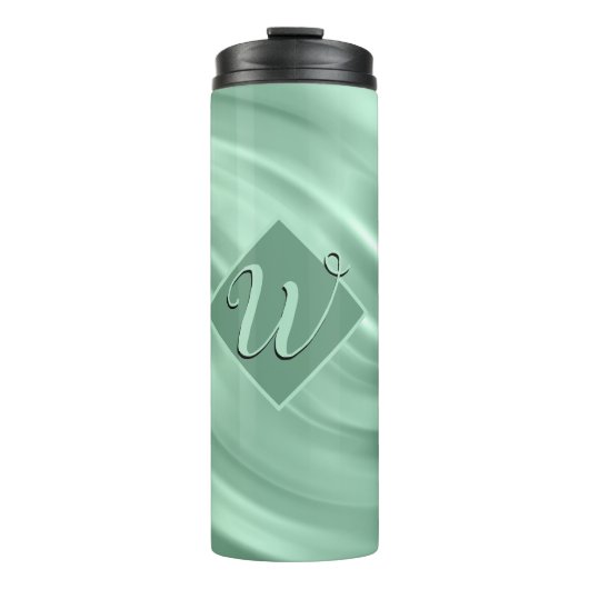Elegant Chic Blauwgroen Swirl Monogram Initiaal St Thermosbeker (Voorkant)