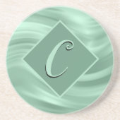 Elegant Chic Blauwgroen Swirl Monogram Initiaal St Zandsteen Onderzetter (Voorkant)