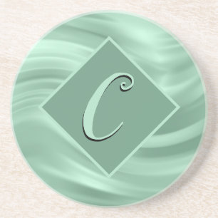 Elegant Chic Blauwgroen Swirl Monogram Initiaal St Zandsteen Onderzetter