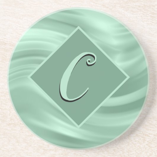 Elegant Chic Blauwgroen Swirl Monogram Initiaal St Zandsteen Onderzetter (Voorkant)