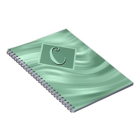 Elegant Chic Blauwgroen Swirl Monogram Modern Notitieboek (Rechterzijde)