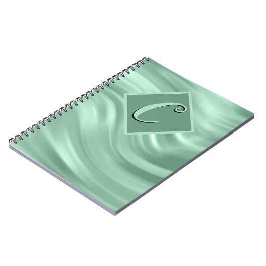 Elegant Chic Blauwgroen Swirl Monogram Modern Notitieboek (Linkerzijde)