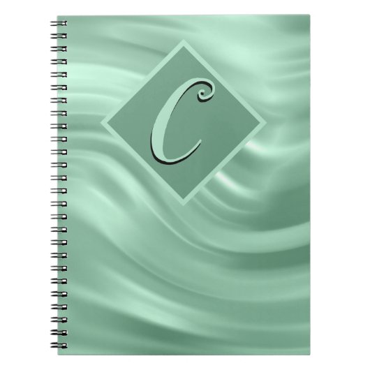 Elegant Chic Blauwgroen Swirl Monogram Modern Notitieboek (Voorkant)
