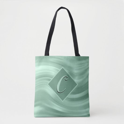 Elegant Chic Blauwgroen Swirl Monogram Modern Tote Bag (Voorkant)