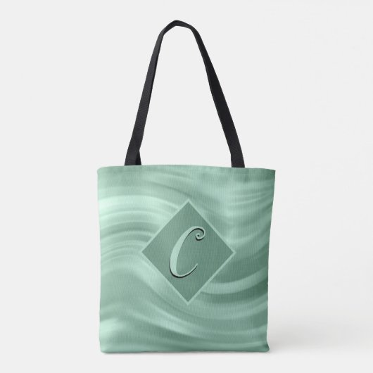 Elegant Chic Blauwgroen Swirl Monogram Modern Tote Bag (Achterkant)