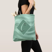 Elegant Chic Blauwgroen Swirl Monogram Modern Tote Bag (Dichtbij)