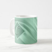 Elegant Chic Blauwgroen Swirl Monogram Stijlvol Koffiemok (Voorkant links)