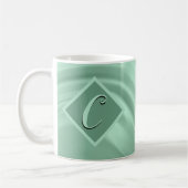 Elegant Chic Blauwgroen Swirl Monogram Stijlvol Koffiemok (Links)