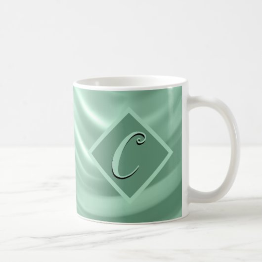 Elegant Chic Blauwgroen Swirl Monogram Stijlvol Koffiemok (Rechts)