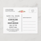 Elegant Chic Bloemen Wit Antler Save the Date Aankondigingskaart (Achterkant)