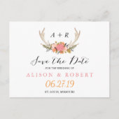 Elegant Chic Bloemen Wit Antler Save the Date Aankondigingskaart (Voorkant)