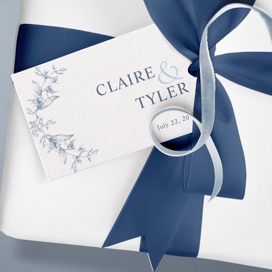 Elegant Chic Blue en White Wedding Cadeaulabel