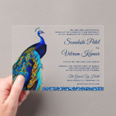 Elegant Chic Blue Glitter Peacock Indian Wedding Acryl Uitnodigingen (Insitu (Draagbaar))