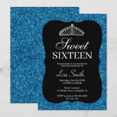 Elegant Chic Blue Glitter Tiara Sweet 16 Kaart (Voorkant / Achterkant)
