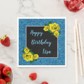 Elegant Chic Blue Glitter Yellow Roses Birthday Servet (Insitu)