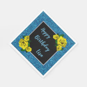 Elegant Chic Blue Glitter Yellow Roses Birthday Servet (Hoek)
