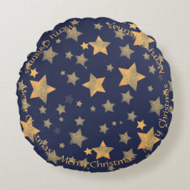 Elegant  Chic Blue Gold-kerststerren Rond Kussen