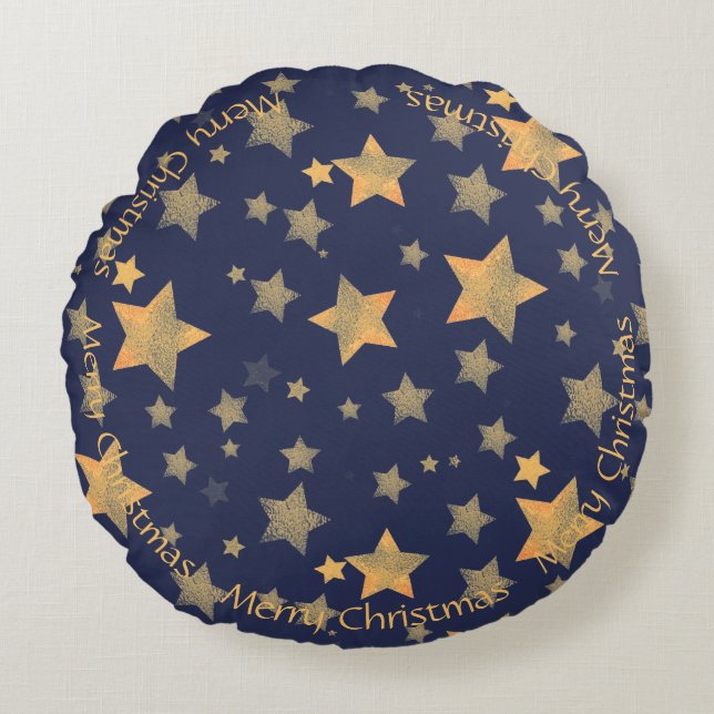 Elegant  Chic Blue Gold-kerststerren Rond Kussen (Voorkant)