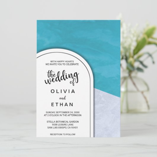Elegant chic blue gray rustiding Wedding Invitatio Kaart (Staand voorkant)