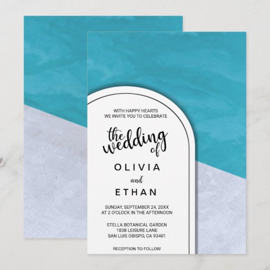 Elegant chic blue gray rustiding Wedding Invitatio Kaart (Voorkant / Achterkant)