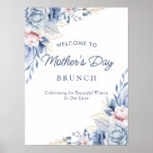 Elegant Chic Blue Moederdag Brunch Welkom Poster (Voorkant)