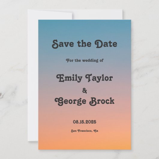 Elegant Chic Blue Oranje Calligraphy Wedding Save The Date (Voorkant)