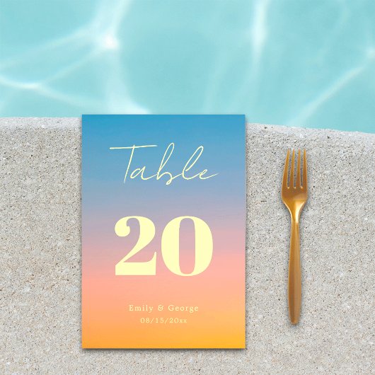 Elegant Chic Blue Oranje Modern Simple Wedding Kaart