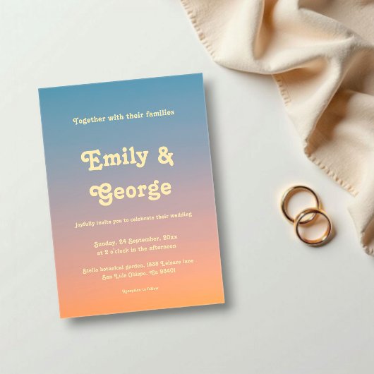 Elegant Chic Blue Oranje Sky Sunset Wedding Acryl Uitnodigingen