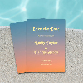 Elegant Chic Blue Oranje Sky Sunset Wedding Save The Date