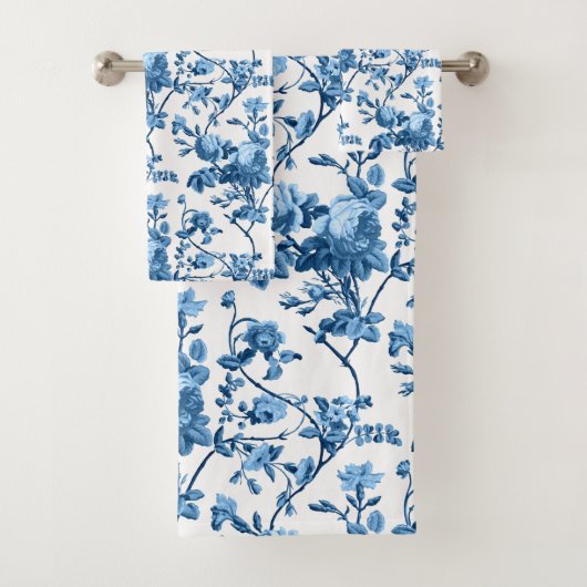Elegant Chic  Blue Roos Floral Bad Handdoek (Insitu)