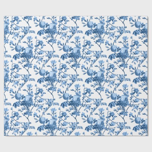 Elegant Chic  Blue Roos Floral Cadeaupapier (Vlak)