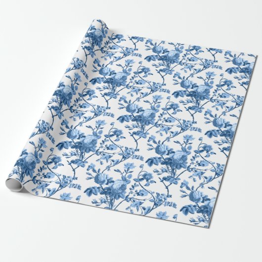 Elegant Chic  Blue Roos Floral Cadeaupapier (Uitgerold)