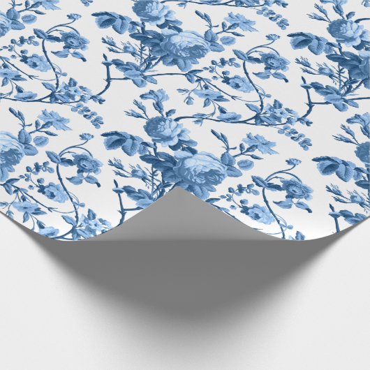Elegant Chic  Blue Roos Floral Cadeaupapier (Hoek)