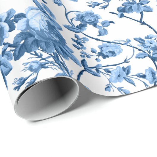 Elegant Chic  Blue Roos Floral Cadeaupapier (Rol Hoek)