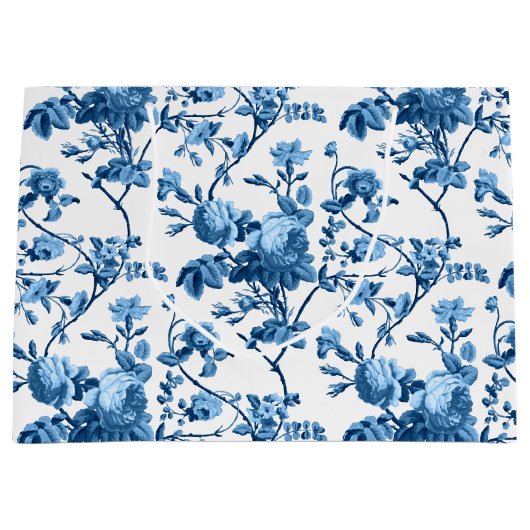 Elegant Chic  Blue Roos Floral Groot Cadeauzakje (Voorkant)