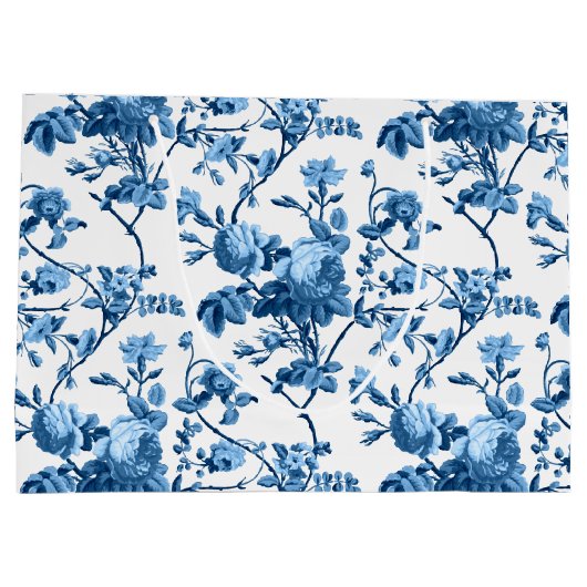 Elegant Chic  Blue Roos Floral Groot Cadeauzakje (Achterkant)