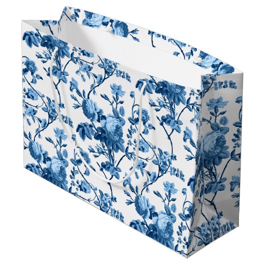 Elegant Chic  Blue Roos Floral Groot Cadeauzakje (Achterkant Gekanteld)