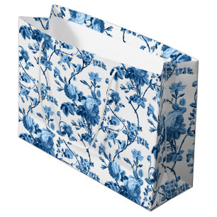 Elegant Chic  Blue Roos Floral Groot Cadeauzakje