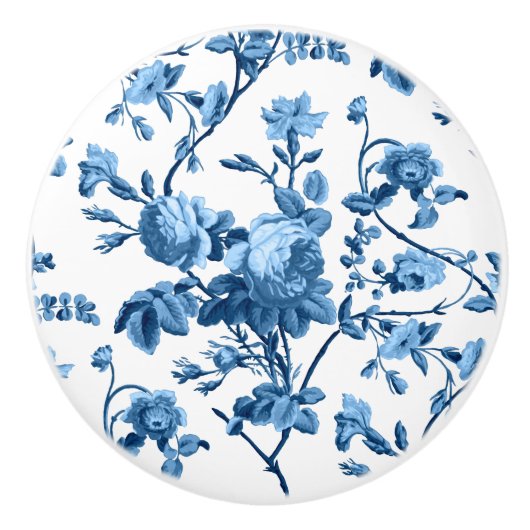 Elegant Chic  Blue Roos Floral Keramische Knop (Voorkant)
